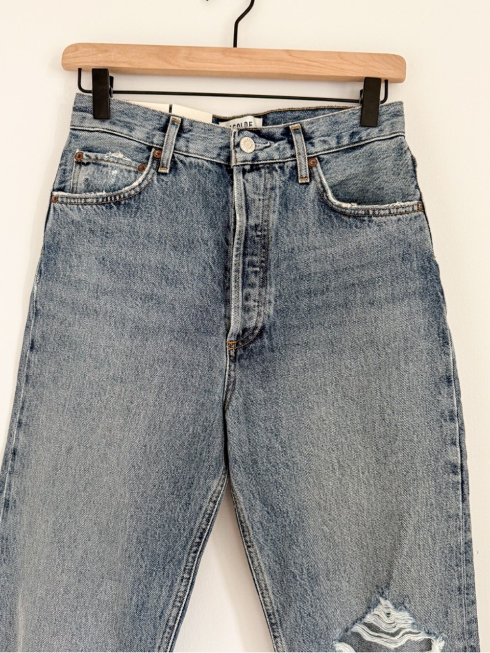 AGOLDE 90s Pinch Waist High Rise Straight Jeans Size 26 Distressed Light Wash - Picture 3 of 11